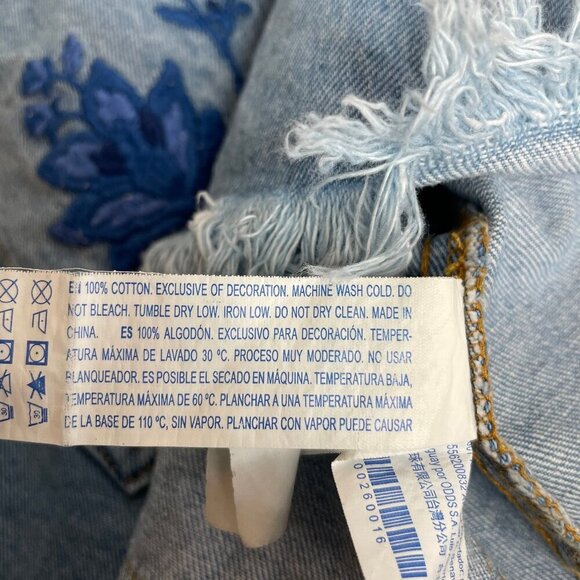 Forever 21 Women's Embroidered Floral Blue Denim Skirt Overall Pockets Sz Large - Picture 8 of 9